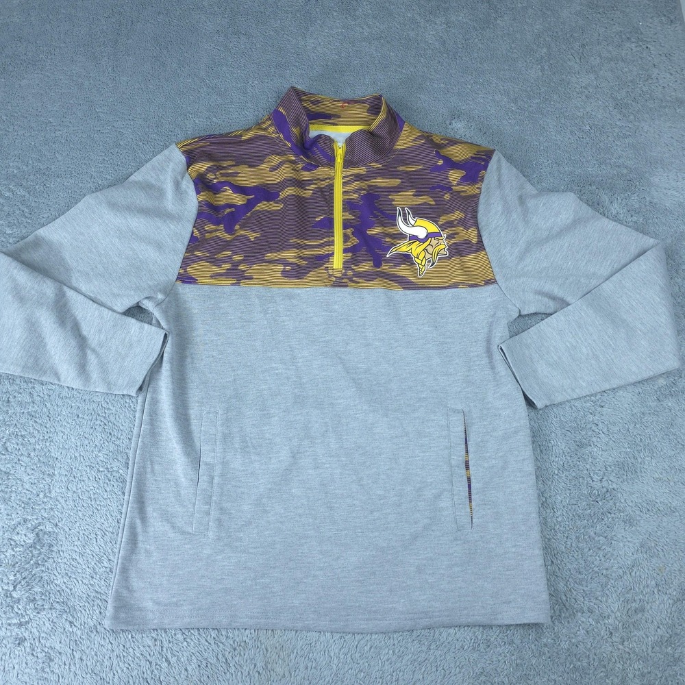 Zubaz Sweatshirt Mens Medium Gray Minnesota Vikings NFL 1/4 Zip Camo Colorblock